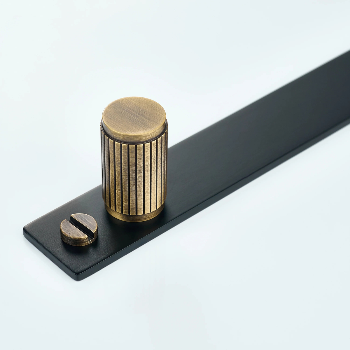 Aris Linear Knurled Brass Cylinder Knob With Backplate