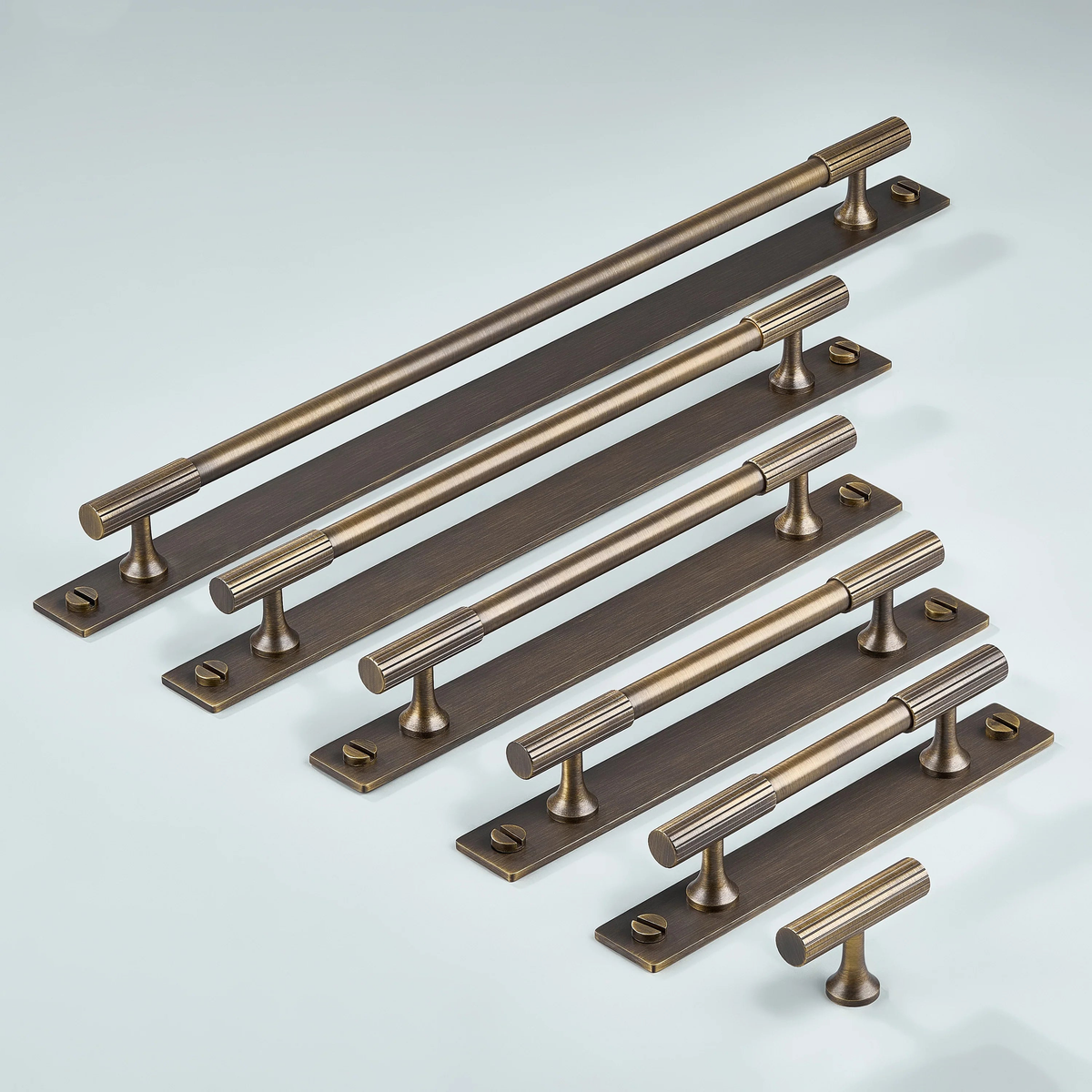 Aris Linear Knurled Brass Cabinet Handle With Backplate 