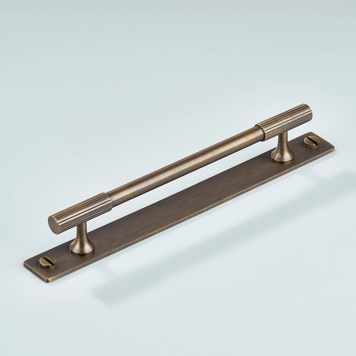 Aris Linear Knurled Brass Cabinet Handle With Backplate 