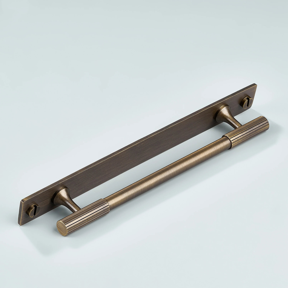Aris Linear Knurled Brass Cabinet Handle With Backplate 