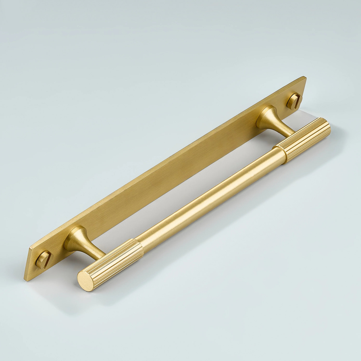 Aris Linear Knurled Brass Cabinet Handle With Backplate 