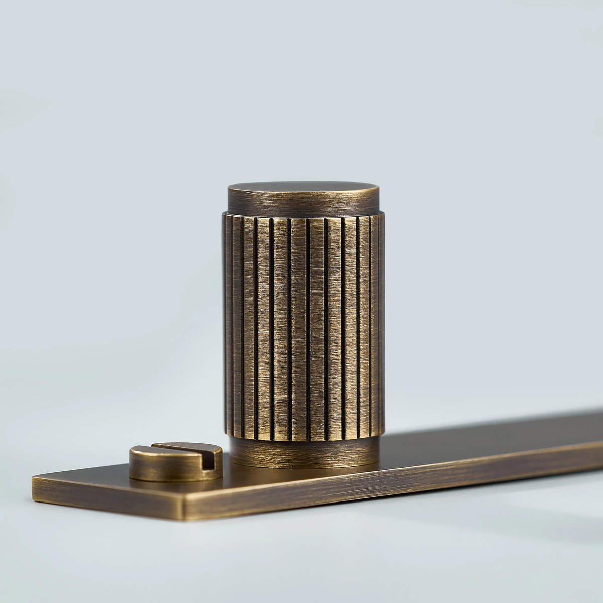 Aris Linear Knurled Brass Cylinder Knob With Backplate