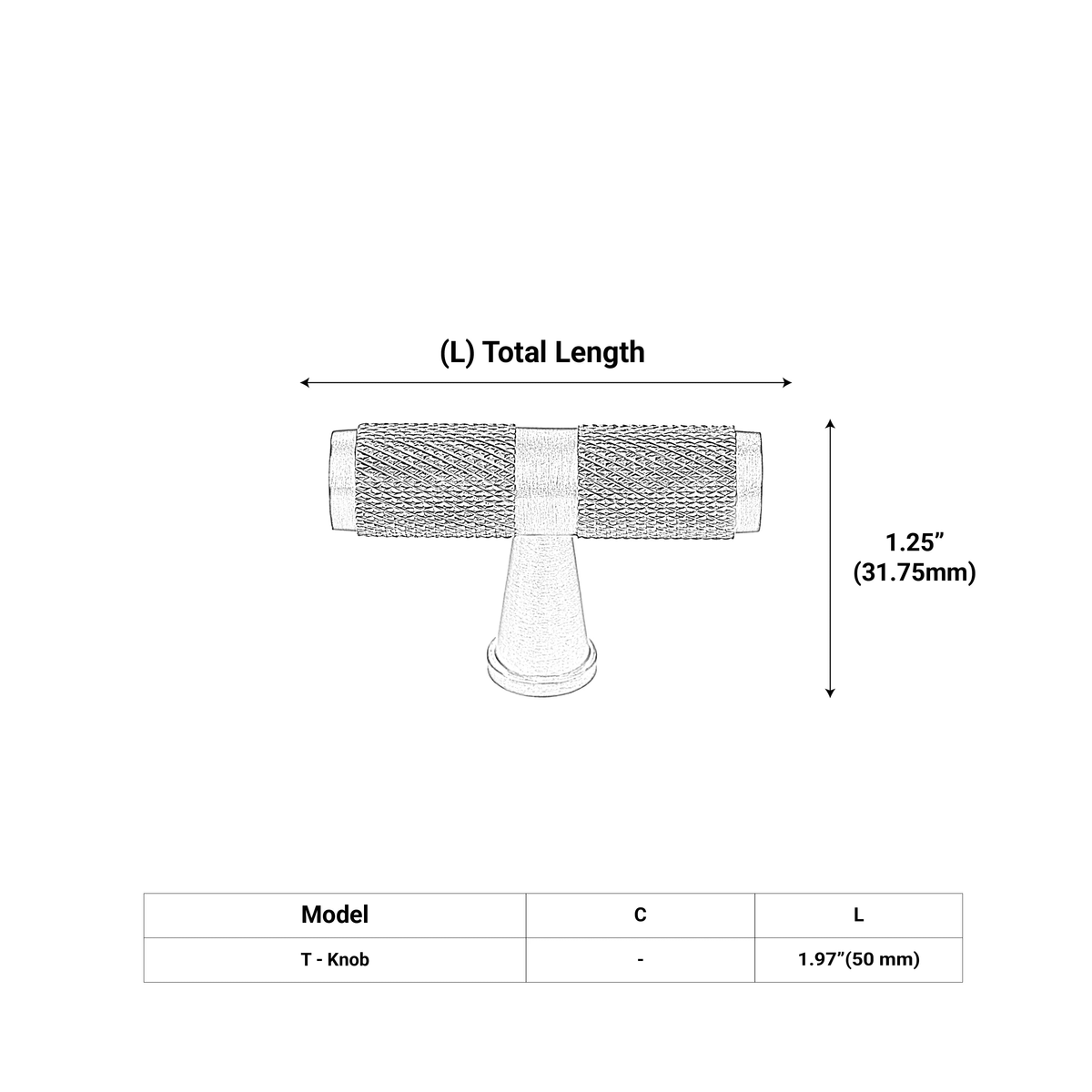 Meridian Knurled Cabinet T-Knob